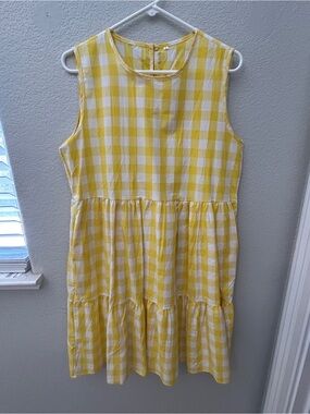Yellow Gingham Tiered Sleeveless Dress